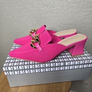 NIB! Ladies Sz. 7.5 NEWBELLA Block-heeled Mules In Pink